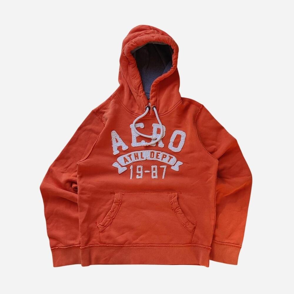 Aeropostale orange spellout hoodie with a distressed look